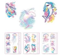 AmiCera Glitter Tattoos for Kids, Temporary Fake Tattoos Stickers for Boys Girls Party Bag Fillers Favors Cute Waterproof Tattoo Stickers School Rewards Gifts, Shinny Ocean Sea Animals,12 Sheets