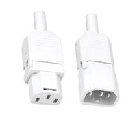AmiCera IEC Plug C14 and IEC Socket C13, 10 A 250 V Plug Connector, 3 Pin, Cold Plug with Actuation Lever, IEC Socket for Computer, Monitor, Printer, Server Cabinet, White, Pack of 2