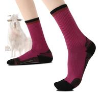 AmiCera Merino Wool Socks Walking Socks Womens 4-7, Hiking Sock with Thick Anti Blister Cushioning for Ladies Men, Cosy Wool Sock Anti Shock for Boot Trekking Running Mountain Climb,Black Red