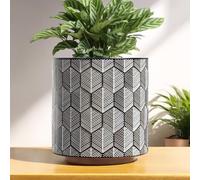 AmiCera Modern Flower Pot Hexagonal Pattern, Boho Planter for Indoor Plants, Decorative Flowers Plant Pot with Drainage, Eclectic Succulents Gardening Pot, Funky Gifts, Black