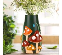Amicera Mushroom Vase for Living Room Decoration, Colourful Mushroom Vases 20 cm, Rainbow Funky Mushroom Decor, Boho Decorative Flower Vases for Dining Table, Unique Aesthetic Garden Gifts, Green