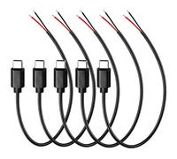 AmiCera Pack of 5 USB Type C Pigtail Cable 50 cm, 22AWG USB Type C Male Pigtail Power Cable, 3A 5V USB-C Male to 2Pin Blank Cable USB Extension Cable for LED Lighting, Fan