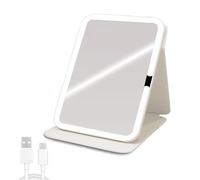 AmiCera Rechargeable Travel Makeup Vanity Mirror with LED Lights, Portable Folding Lighted Makeup Beauty Mirror, Tabletop LED Cosmetic Mirror with Lights, 3 Color Lighting, Dimmable Touch Screen