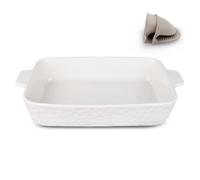 AmiCera Rectangular Ceramic Baking Dish, Deep Lasagne Dish with Handles, 2.8 L Individual Oven Dish, Large Baking Pan Dish for Cannelloni Pasta (White)
