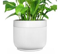 AmiCera Self Watering Ceramic Pots for Indoor Plants, Water Level Indicator with Drainage Hole, Self Watering Planters for Outdoor Use, Large Flower Pot for Easy Care (White)