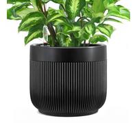 AmiCera Self Watering Ceramic Pots for Indoor Plants, Water Level Indicator with Drainage Hole, Self-Watering Planters for Outdoor Use, Large Flower Pot for Easy Care (Black)