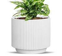 AmiCera Self Watering Ceramic Pots for Indoor Plants, Water Level Indicator with Drainage Hole, Self-Watering Outdoor Planters, Large Flower Pot for Easy Care (White)