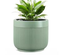 AmiCera Self Watering Ceramic Pots for Indoor Plants, Water Level Indicator with Drainage Hole, Self Watering Planters for Outdoor Use, Large Flower Pot for Easy Care (Green)