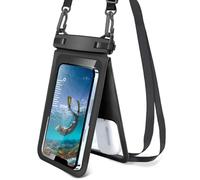 AmiCera Waterproof Phone Pouch, IPX8 Waterproof Phone Case Double Space, Big Capacity Underwater Dry Bag for Swimming Floating Kayaking Rafting, with Adjustable Neck Strap, Universal Black