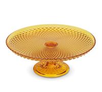 Amici Home Diamond Footed Glass Cake Stand | Round Vintage Style Cake Plate | Serving Platter for Cupcakes, Cookies | Dessert Display Stand for Parties, Weddings, and Gift | 10” D x 3.7” H (Amber)