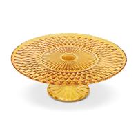 Amici Home Rochester Amber Glass Footed Cake Stand - Vintage Diamond Pattern Round Pedestal for Cakes, Pastries & Cupcakes, Decorative Dessert Display & Dining Table Centerpiece, 10.5” D x 3.75” H