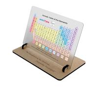 amiciCare Periodic Table Display with Wooden Stand - Elegant Chemistry Smart Learning Tool for Students and Educators, 25x19 cm Science Element Chart