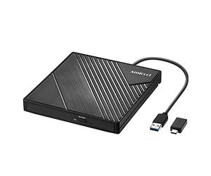 Amicool External DVD Drive USB 3.0 USB C CD Burner +/-RW Optical Drive | Slim Portable DVD CD ROM Rewriter Writer Duplicator for Laptop Desktop PC Windows 10/8/7 MacBook Mac Linux OS Apple, BLACK