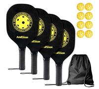 Amicoson Pickleball Paddles Set of 4 Paddle, Outdoor Paddle Racket Wood Ergonomic Cushion Grip, 8 Pickleball Balls & 1 Carry Bag
