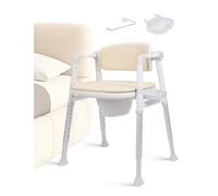 amicura 3-in-1 Drop/Pivoting Arm Bedside Commode with Anti-Splash Bucket Extra-Wide Padded Shower Chair Adjustable Raised Toilet Seat for Seniors up to 300 lbs. Potty Chair for Toilet Beige