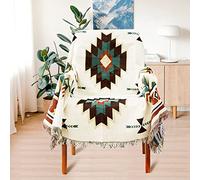 AMIDA Aztec Geometric Throw Blanket, Boho Cotton Woven Couch Cover with Tassels Hippie Throw for Bed Recliner Sofa Bohemian Tribal Tapestry Cover for Living Room Home Décor,Double Side, 50"x70"