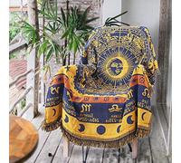 AMIDA Hippie Throw Blanket Sun Moon Stars Boho Throw Blankets Celestial Tapestry Double-Sided Reversible Woven Cotton Home Decor Bedding Chair Couch Recliner Cover Oversized Tassels Astrology 70"x90"