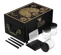 AMIDA Large Bamboo Box with Combination Lock,Gold Wooden Decorative Storage Box Upfrade Tray for Great Gift Choice, Christmas Gifts, for Coffee Beans, Candy, Tea, etc (Empress)