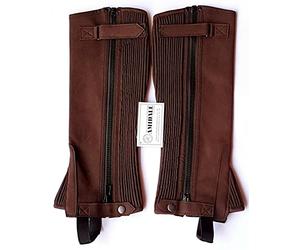 AMIDALE HALF CHAPS HORSE RIDING EQUESTRIAN BROWN AMARA WASHABLE WITH ZIP (MEDIUM)