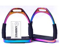 Amidale RAINBOW FLEXI SAFETY STIRRUPS HORSE RIDING BENDY IRONS S. STEEL BNWT 4.00 INCHES AND 4.75 INCHES (4.00 INCHES)