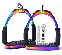 AMIDALE RAINBOW OFFSET EYE FLEXI SAFETY STIRRUPS OPTIMUM LEG POSITION HORSE RIDING IRONS STAINLESS STEEL 4.75" BNWT