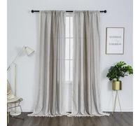 Amidoudou 1 Pair Cotton Linen Striped Boho Curtains with Tassel, Farmhouse Curtains for Bedroom Living Room (Beige and Coffee, 2 x 54 x 96 Inch)