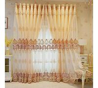 Amidoudou 1 Pair European Double Layer Curtains with Valances for Living Room Bedroom Luxury Embroidered Curtains (Yellow,66 x 90 Inch)