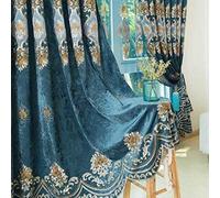Amidoudou 1 Pair European Luxury Embroidered Curtains for Living Room Bedroom Chenille Curtains (Blue,63x102 Inch)