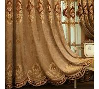 Amidoudou 1 Pair European Luxury Embroidered Curtains for Living Room Bedroom Jacquard Chenille Curtains (Coffee,66 x 90 Inch)