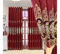 Amidoudou 1 Pair European Luxury Jacquard Hollow Curtains Embroidered Chenille Curtains for Living Room Bedroom (Red,66 x 84 Inch)
