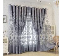 Amidoudou 1 Pair Luxury Double Layered European Blackout Curtains Embroidered Curtains for Living Room Bedroom Balcony (Gray,66 x 102 Inch)