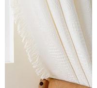 Amidoudou 1 Pair Pencil Pleat Curtains Cotton Linen Boho Curtains with Tassel Nordic Style Modern Curtains for Living Room Bedroom (White,66x84 Inch)