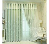 Amidoudou 2 Panels Pastoral Style Double Layer Flower Curtains with Embroidered Branches for Living Room & Bedroom, Green 66 x 84 Inch Window Treatment