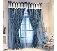 Amidoudou Blossom Haven Double Layer Flower Curtains - Pastoral Cherry Embroidery Blackout Drapes for Living Room & Bedroom, Pack of 2, Royal Blue 66x84 Inch, Thermal Insulated Window Treatments
