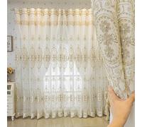 Amidoudou Luxury 3D Flower Embroidered Semi-Blackout Curtains with Valances, 1 Pair European Double Layer Drapes for Living Room & Bedroom, 66 x 90 Inches, White