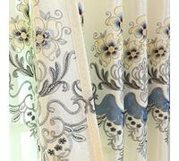 Amidoudou Pencil Pleat Curtains 1 Pair European Luxury Embroidered Curtains for Living Room Bedroom (White,66 x 102 Inch)