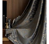 Amidoudou Pencil Pleat Curtains - 1 Pair Velvet Curtains in Green for Bedroom & Living Room - Luxury Retro Gold (Grey, 66 x 84 Inch)