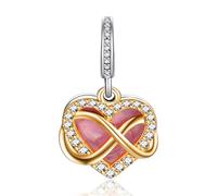 Amieween Gold and Pink Heart Charms for Pandora Bracelets and Necklaces, Forever Love Infinity Pendant Charms with CZ for Women, Heart Charm Jewelry Gifts