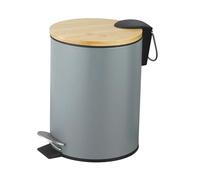 Amig - 3L Bathroom Pedal Bin Mod. Naturline - Grey and Bamboo - Hands-Free Hygienic Opening - Ø16.8 x 23 cm - Lacquered Stainless Steel - Round Bin with Airtight Lid