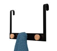 Amig - Bathroom radiator hook - Black towel holder with bamboo hooks - No-drill clothes rail - Modern and minimalist design