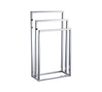 Amig - Chrome freestanding towel rail with 3 metal bars - Floor-standing bath towel holder - Modern style with glossy finish and stable base - No drilling required