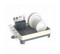 Amig - Dish Drainer Siba - 49.5 x 32 x 16.6 cm - Steel and Polypropylene - White and Grey - Drainer with Drip Tray and Cutlery Holder - Capacity for 10 Plates and 4 Glasses