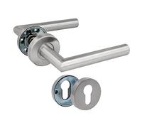 Amig - Door Handle Set on Rose - 136 x Ø19 mm - Elegant and Simple Design - Ideal for Your Home or Office - Stainless Steel - Matte Silver - Includes Euro Cylinder Keyhole Cover
