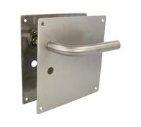 Amig - Door Handle Set with Plate - Handle with Hole for 47 mm Crutch - Mod. 4CW47 - Stainless Steel 18/8-180 x 180 mm - Square 8 mm - Matt Silver