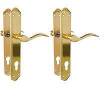 Amig - Door Handle Set with Plate, Handle with Key Escutcheon, Model Beta PB85, Steel, 256 x 48 mm, Square pin 8 mm, matt Brass-Plated (Pack of 2)