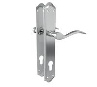 Amig - Door Handle Set with Plate | Handle with Key Escutcheon | Model Beta PB85 | Steel | 256 x 48 mm | Square Pin 8 mm | Matt Chrome-Plated