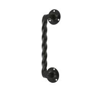 Amig Door Handle with Steel Plate and Zamak Handle - Black Finish with Rosette - Rustic Style Hand Forged