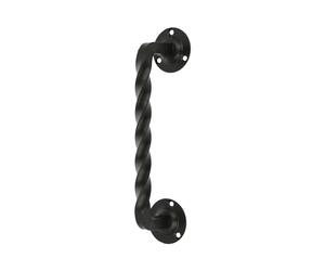 Amig Door Handle with Steel Plate and Zamak Handle - Black Finish with Rosette - Rustic Style Hand Forged