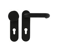 Amig - Door Handles with Backplate and Fixed Knob for Door - Interior Handle with Security Exterior Knob - Plate 172 x 46 mm - 9 mm Spindle - Steel with Black Polypropylene