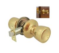 Amig - Door Knobs - Cup Style Passage Door Knob for Interior Doors - Double-Sided Knob Set - Adjustable 60/70 mm Latch - Brass - Polished Brass